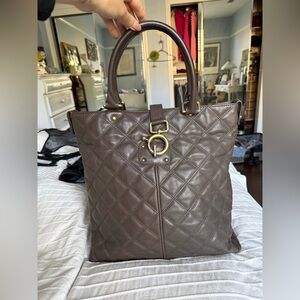 J CREW Quilted Leather Tote Bag - Brown